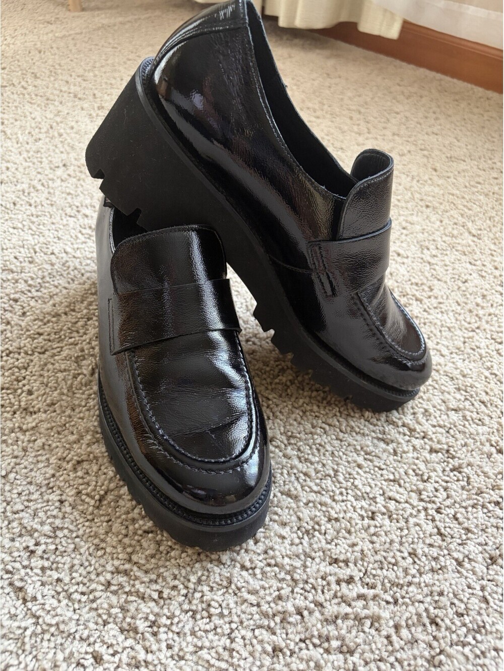 Mephisto Florenza Patent Loafers Women's Size 10 Shoes Black Lug Sole Chunky
